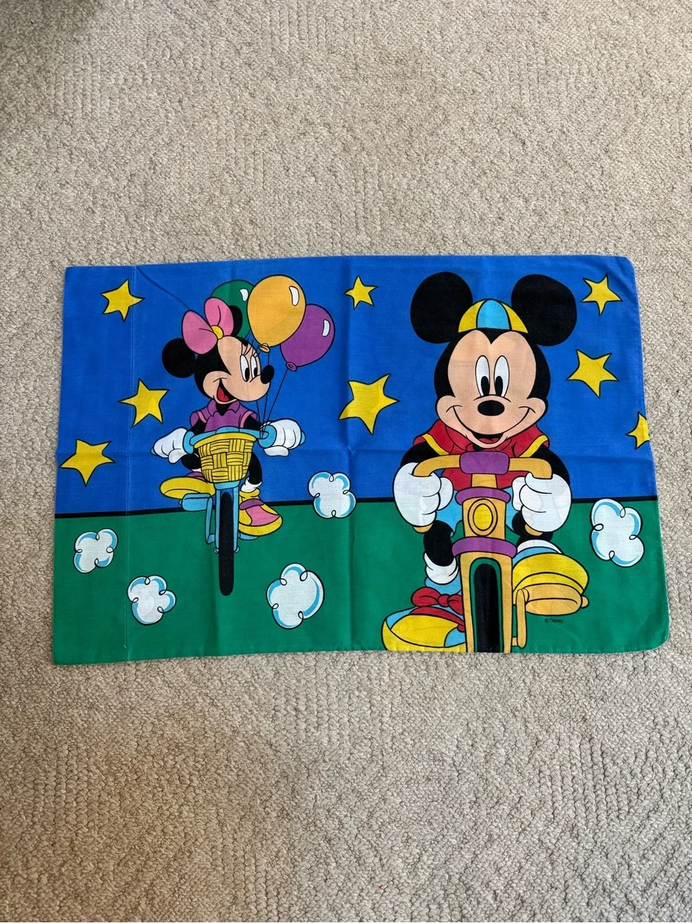Vintage 1990’s Disney Mickey & Minnie Mouse Riding Bikes Bedding Sheet Set